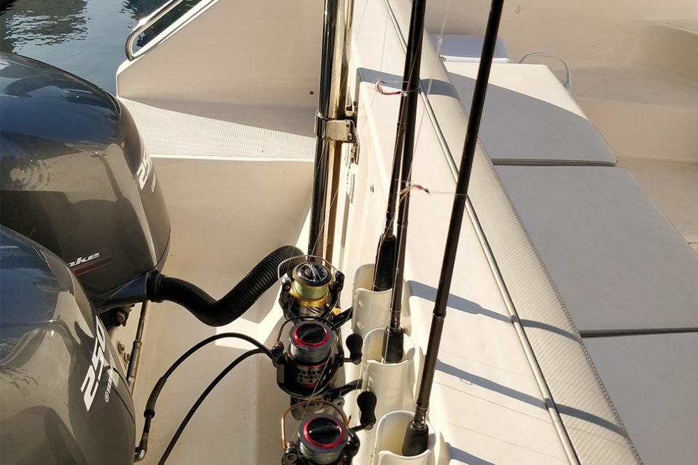 36ft Gulf Craft fishing rod and engine side view