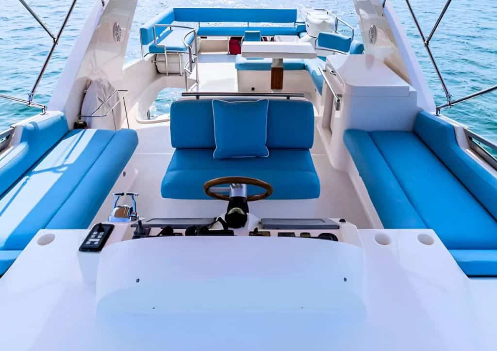 64ft Blue Moon yacht deck in Dubai Marina