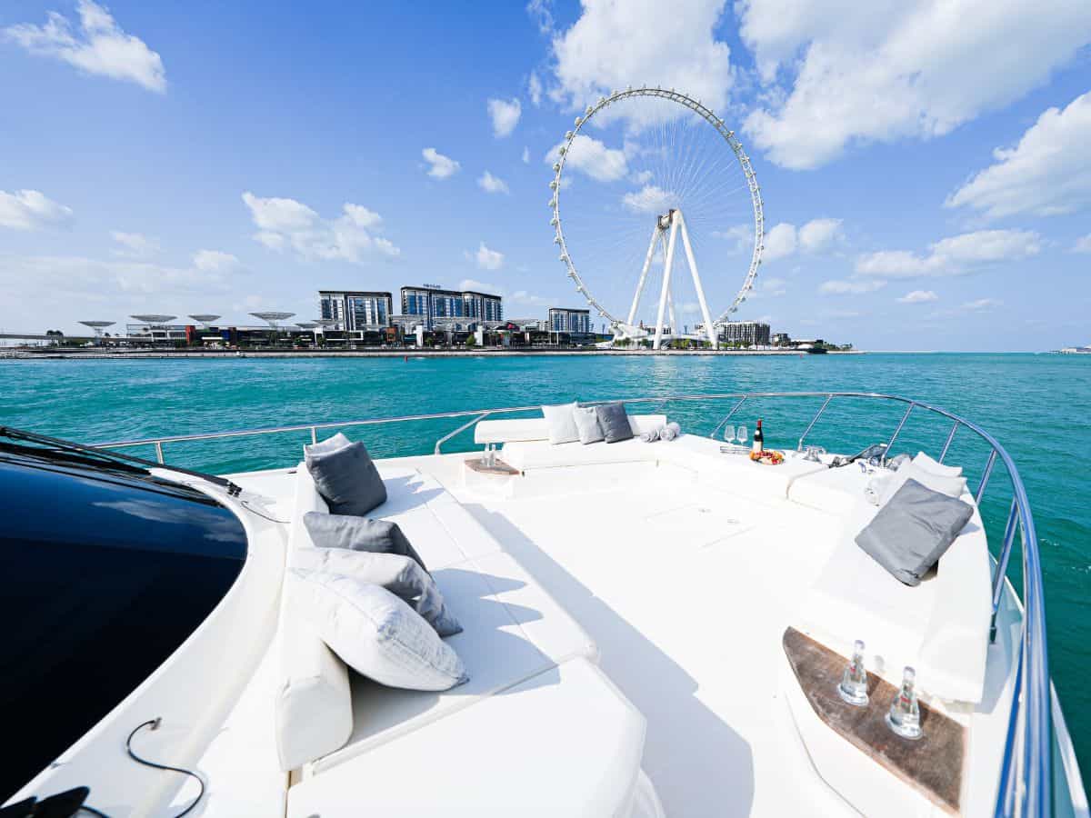 Vela 67ft luxury yacht exterior view in Dubai Marina