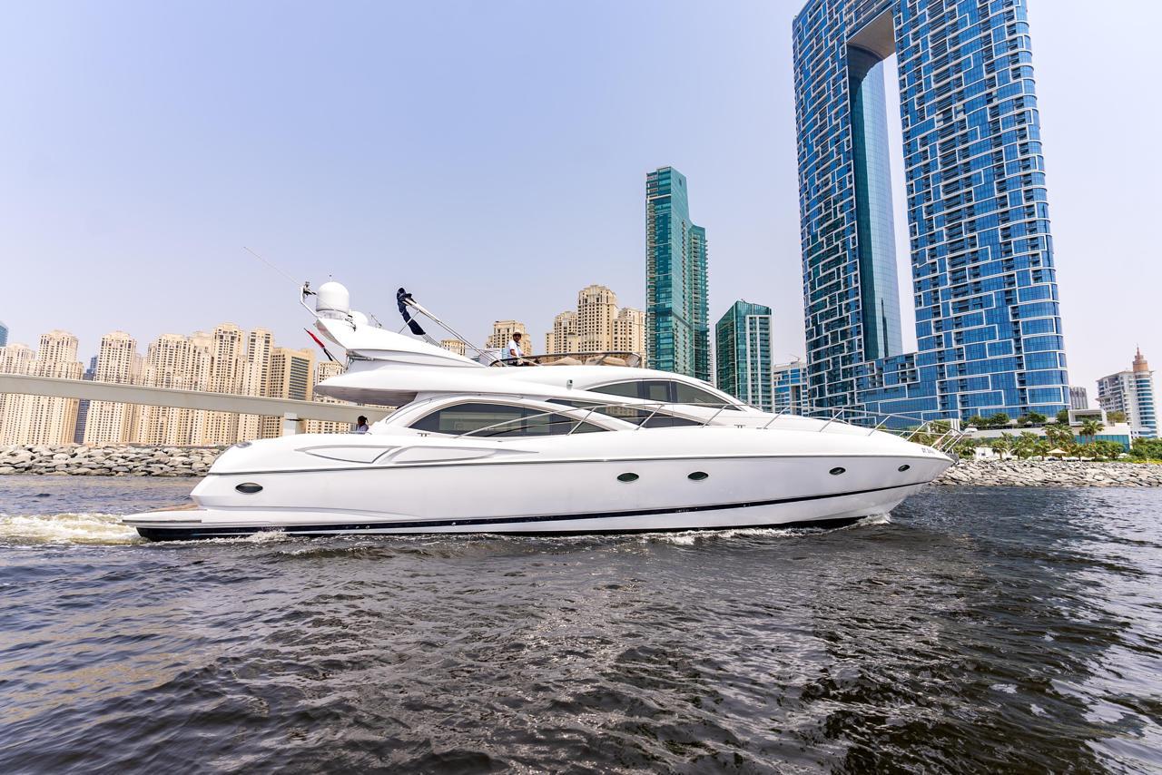Premium private yacht charter with modern flybridge design